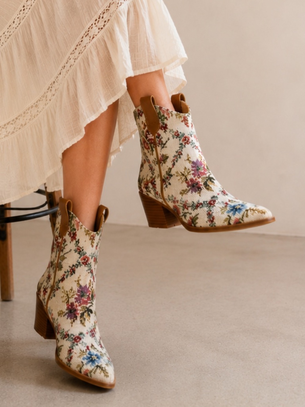 Altar'd State Floral Embroidered Western Ankle Boots Tapestry Cowboy Booties